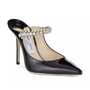 Jimmy Choo Black Bing 100 Embellished High Heel Mules